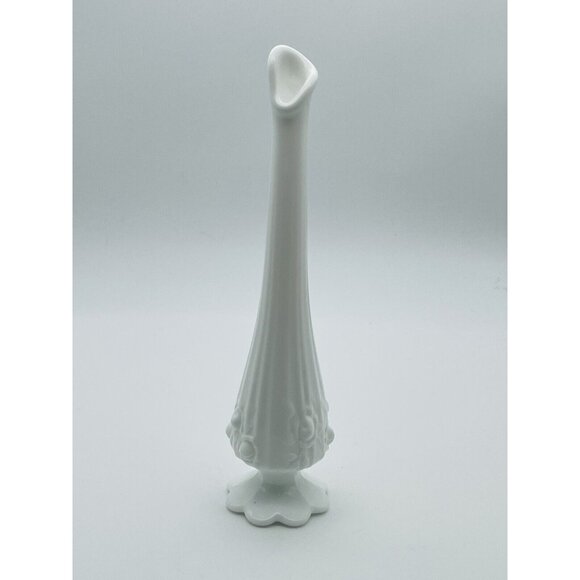 VTG Fenton Swung Vase White Milk Glass Cabbage Rose 10.5” Inch Petal Base MCM - Picture 1 of 7
